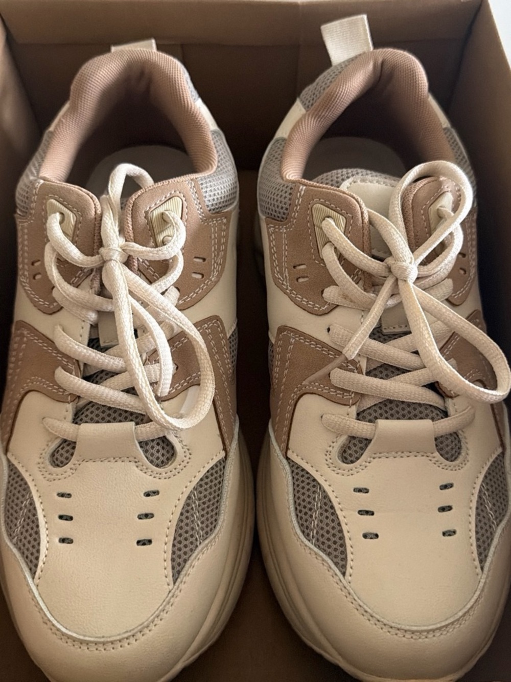 Women’s Neutral Beige Casual Sneakers - Comfortable Everyday Shoe